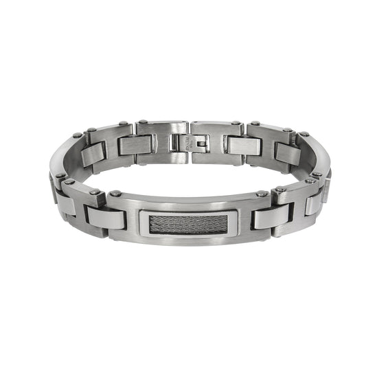 Zeee Stainless Steel - Herren-Armband aus Edelstahl glanz matt mit Stahlseil 21,5cm lang