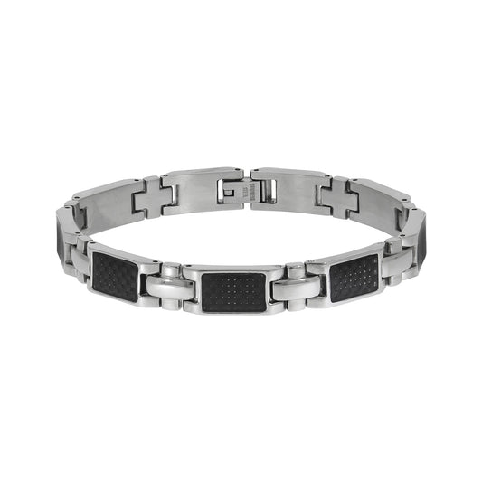 Zeeme Stainless Steel - Männer-Armband aus Edelstahl mit Karbon Einlagen 20,5cm lang
