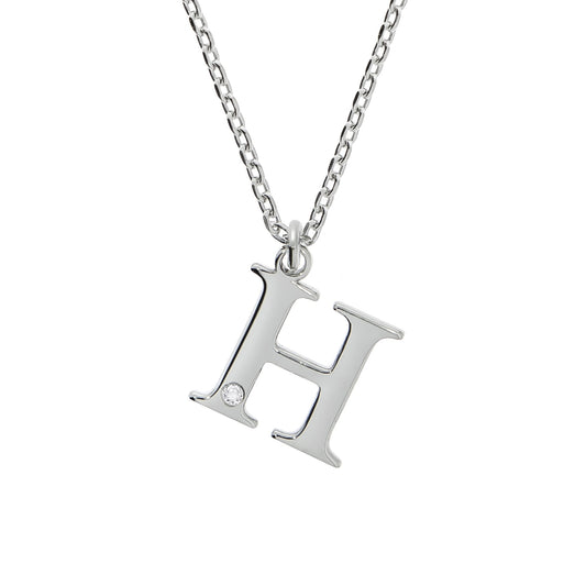 Diamonds by Ellen K. - Damen-Halskette aus 925 Sterling Silber rhodiniert 45+3cm Buchstabe H mit echtem Diamant 0,008ct.