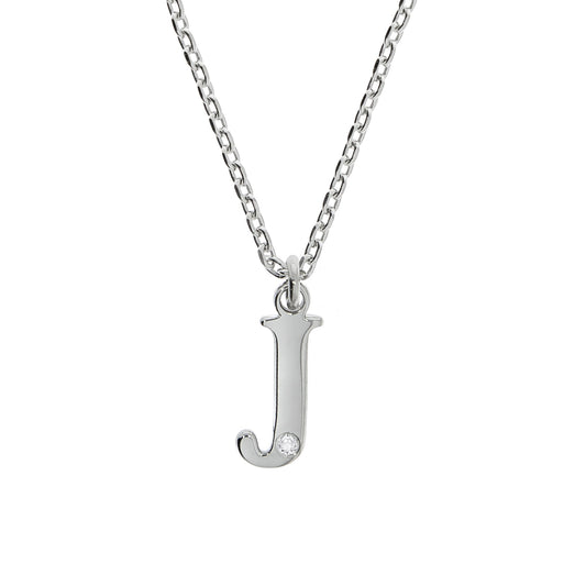 Diamonds by Ellen K. - Damen-Halskette aus 925 Sterling Silber rhodiniert 45+3cm Buchstabe J mit echtem Diamant 0,008ct.