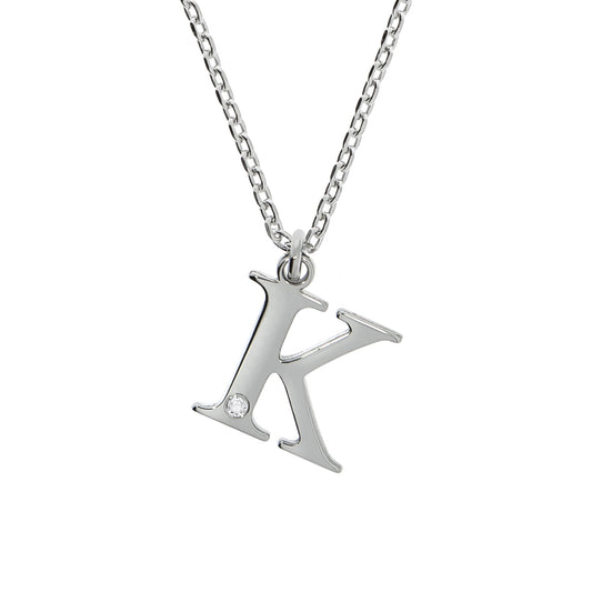 Diamonds by Ellen K. - Damen-Halskette aus 925 Sterling Silber rhodiniert 45+3cm Buchstabe K mit echtem Diamant 0,008ct.