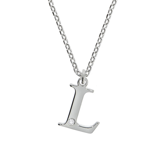 Diamonds by Ellen K. - Damen-Halskette aus 925 Sterling Silber rhodiniert 45+3cm Buchstabe L mit echtem Diamant 0,008ct.