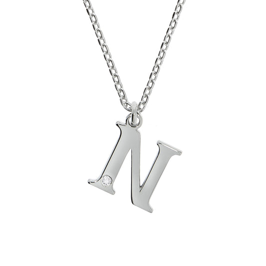 Diamonds by Ellen K. - Damen-Halskette aus 925 Sterling Silber rhodiniert 45+3cm Buchstabe N mit echtem Diamant 0,008ct.