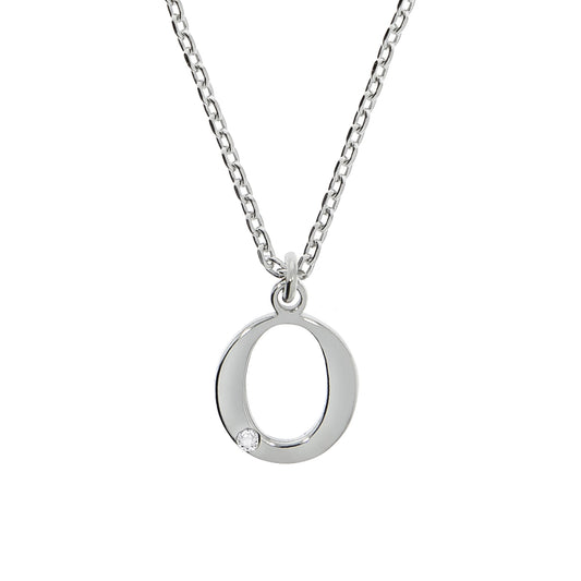 Diamonds by Ellen K. - Damen-Halskette azs 925 Sterling Silber rhodiniert 45+3cm Buchstabe O mit echtem Diamant 0,008ct.