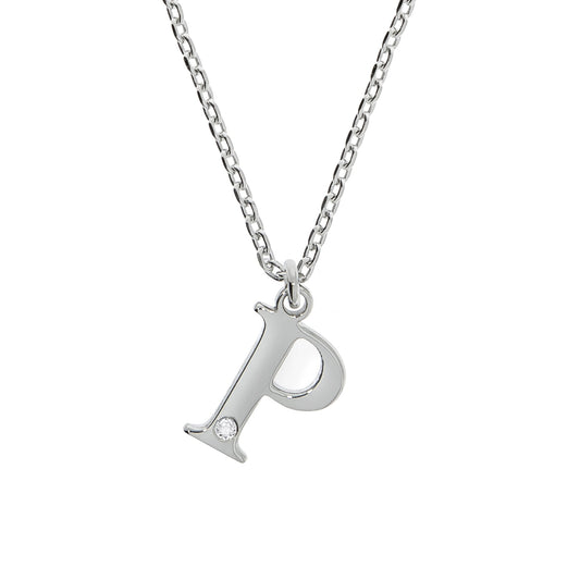 Diamonds by Ellen K. - Damen-Halskette aus 925 Sterling Silber rhodiniert 45+3cm Buchstabe P mit echtem Diamant 0,008ct.