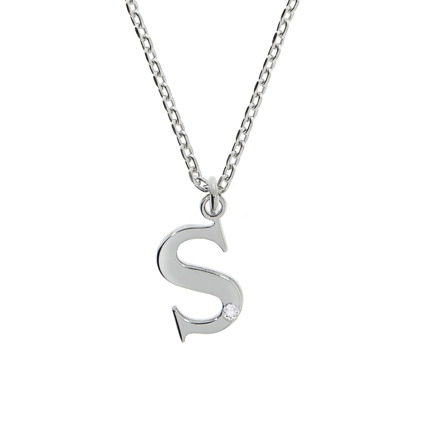 Halskette Flachpanzerkette 925/- Sterling Silber rhodiniert 48,0cm Diamant 0,008ct.
