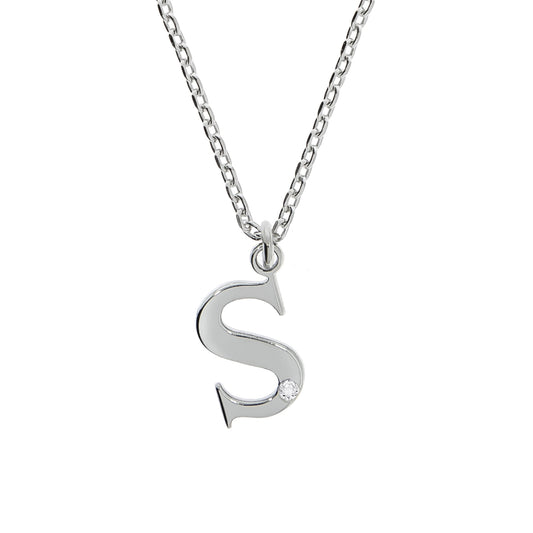 Diamonds by Ellen K. - Damen-Halskette aus925 Sterling Silber rhodiniert 45+3cm Buchstabe S mit echtem Diamant 0,008ct.