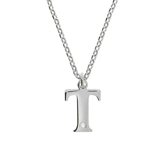 Diamonds by Ellen K. - Damen-Halskette aus 925 Sterling Silber rhodiniert 45+3cm Buchstabe T mit echtem Diamant 0,008ct.