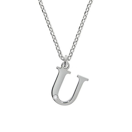 Diamonds by Ellen K. - Damen-Halskette aus 925 Sterling Silber rhodiniert 45+3cm Buchstabe U mit echtem Diamant 0,008ct.