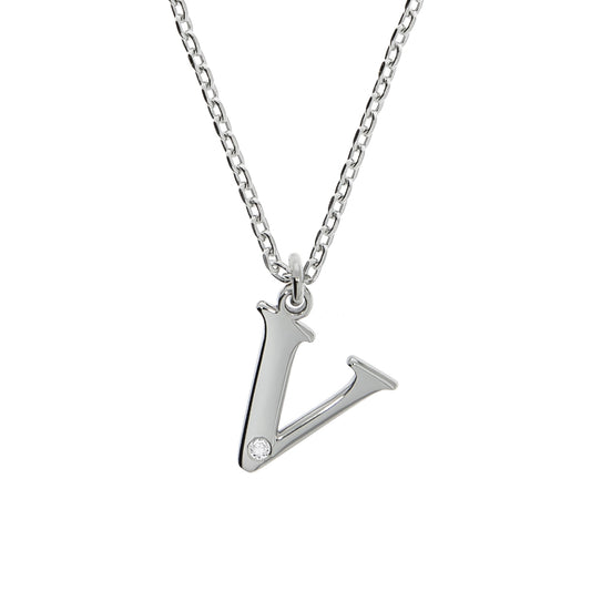 Diamonds by Ellen K. - Damen-Halskette aus 925 Sterling Silber rhodiniert 45+3cm Buchstabe V mit echtem Diamant 0,008ct.