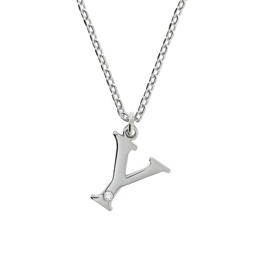 Diamonds by Ellen K. - Damen-Halskette aus 925 Sterling Silber rhodiniert 45+3cm Buchstabe Y mit echtem Diamant 0,008ct.