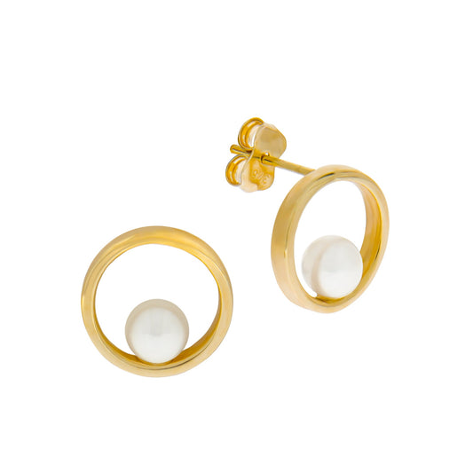Fascination by Ellen K. - Damen-Ohrringe Gold 375 Ohrstecker mit Süßwasserzuchtperle 4,5mm