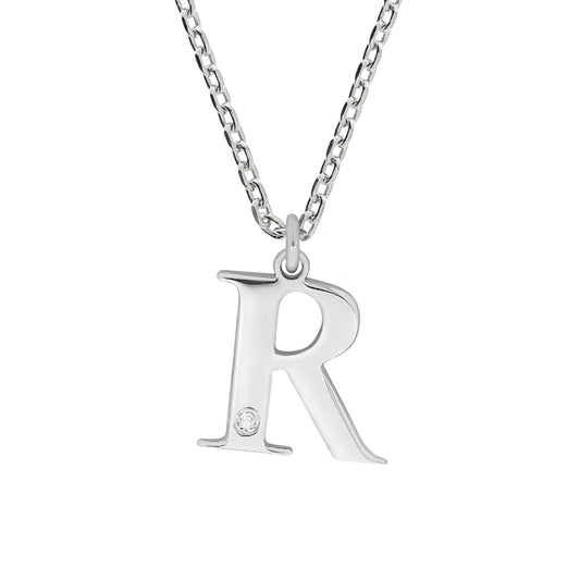 Diamonds by Ellen K. - Damen-Halskette aus 925 Sterling Silber rhodiniert 45+3cm Buchstabe R mit echtem Diamant 0,008ct.