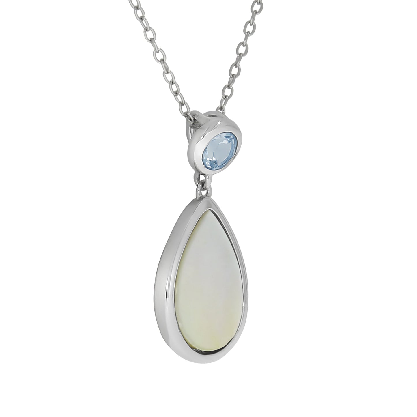 Halskette Ankerkette 925/- Sterling Silber rhodiniert 47,0cm Blautopas beh.