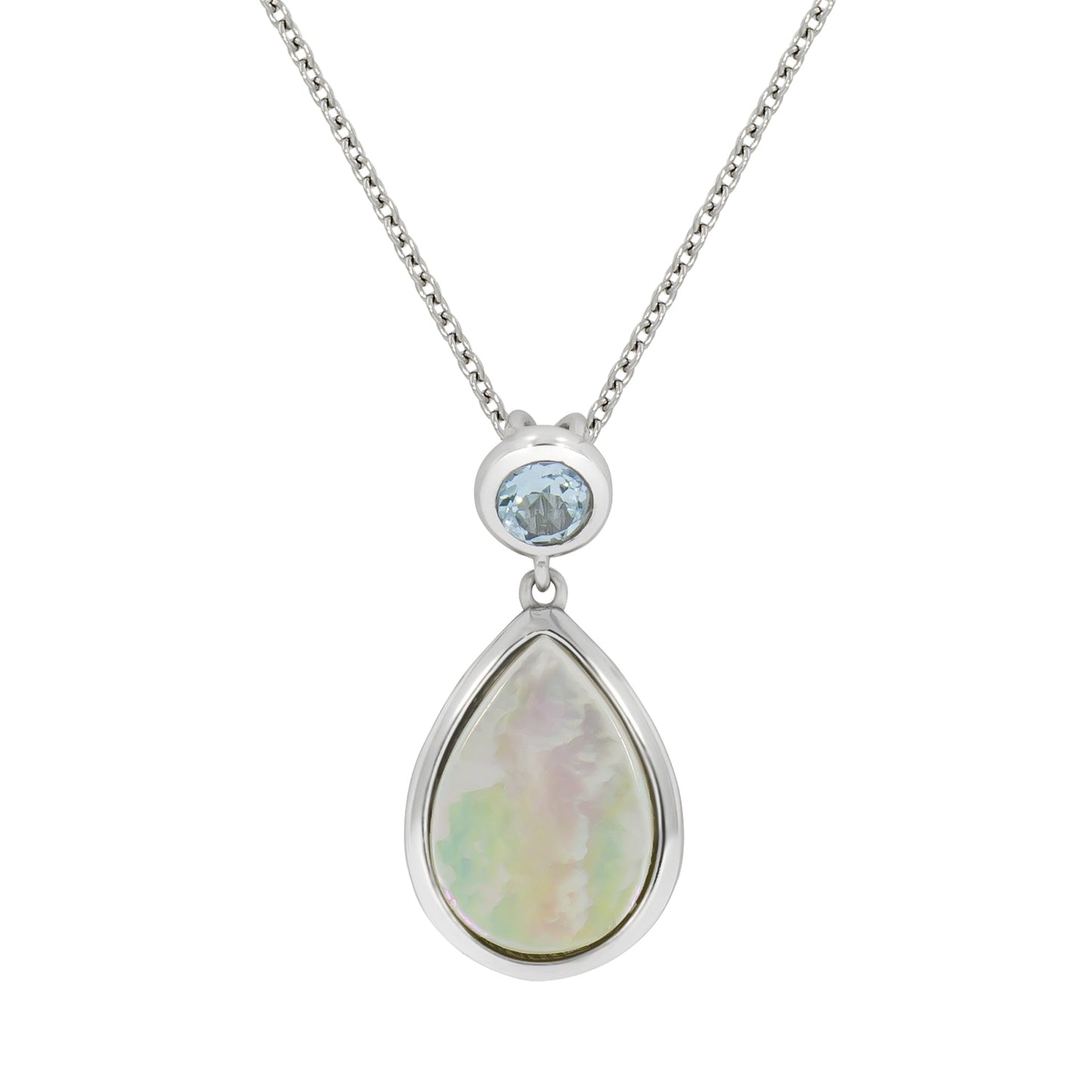 Halskette Ankerkette 925/- Sterling Silber rhodiniert 47,0cm Blautopas beh.