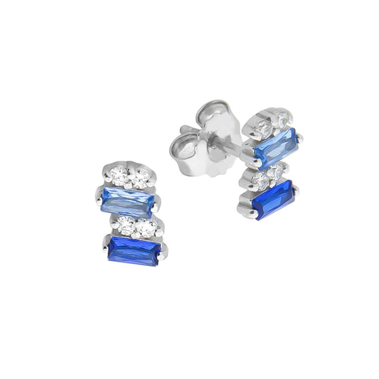 Zeeme Silver - Damen-Ohrringe aus 925 Sterling Silber rhodiniert mit Zirkonia weiß und blau