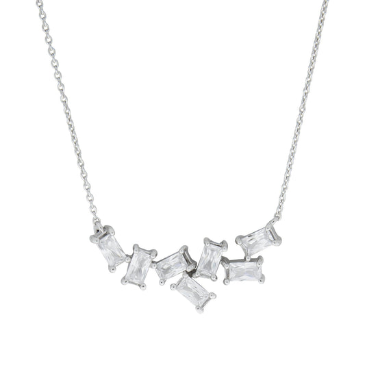 Zeeme Silver Damen Halskette Collier 925/- Sterling Silber rhodiniert Zirkonia weiß