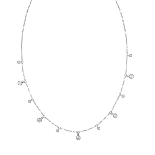 Zeeme Silver - Damen-Halskette aus 925 Sterling Silber rhodiniert mit weißen Zirkonia-Steinen 40cm lang