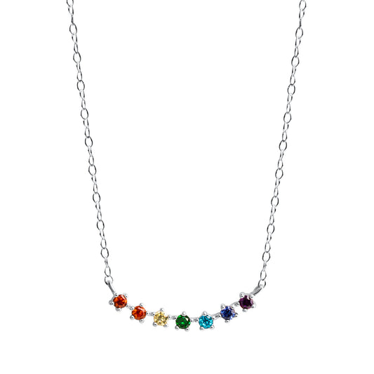 Zeeme Silver - Damen-Halskette aus 925 Sterling Silber rhodiniert mit bunten Zirkonia-Steinen 42+3cm lang