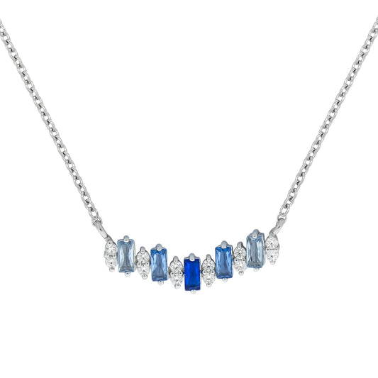 Zeeme Silver - Damen-Halskette aus 925 Sterling Silber rhodiniert 42+3cm lang mit Zirkonia weiß und blau