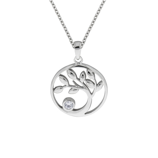 Zeeme Silver Anhänger mit Kette 925/- Sterling Silber rhodiniert 45cm Baum Zirkonia Lavendel