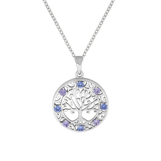 Zeeme Silver - Damen-Halskette aus 925 Sterling Silber rhodiniert 45/42cm lang mit Lebensbaum-Motiv