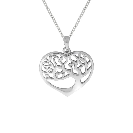 Zeeme Silver - Damen-Halskette aus 925 Sterling Silber rhodiniert 45/42cm lang mit Herz- und Lebensbaum-Motiv