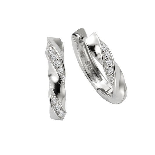 Zeeme Silver - Damen-Ohrringe Silber 925 rhodiniert Creolen gedreht mit Zirkonia weiß