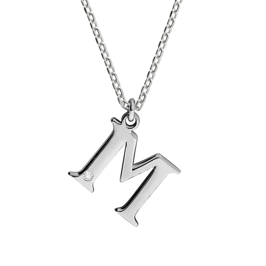 Diamonds by Ellen K. - Damen-Halskette aus 925 Sterling Silber rhodiniert 45+3cm Buchstabe M mit echtem Diamant 0,008ct.
