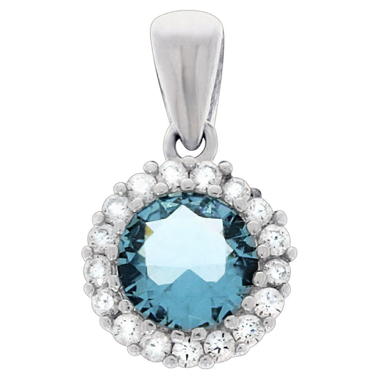 Anhänger 925 Sterling Silber rhodiniert mit Kristall in hellblau und 17x weiße Zirkonia-Steine