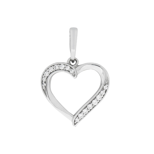 Anhänger in Herzform aus 925 Silber rhodniert mit 16 weißen Zirkonia-Steinen