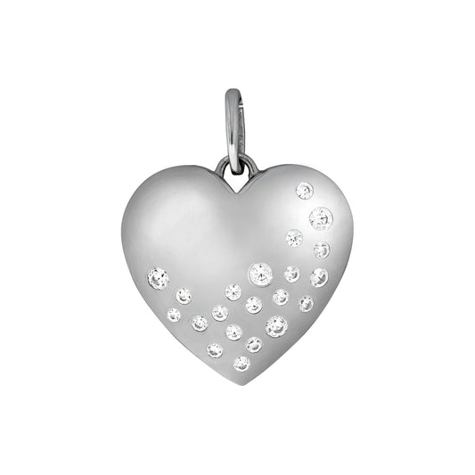 Anhänger in Herzform aus 925 Silber rhodiniert mit 21 weißen Zirkonia-Steinen