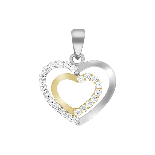 Anhänger in Herzform aus 925 Silber zweifarbig vergoldet mit 23 weißen Zirkonia-Steinen und 2cm Länge
