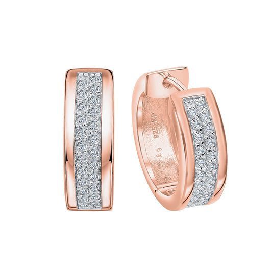 Ohrringe 925 Silber rosé vergoldet mit 48 Zirkonia Steinen bestückt