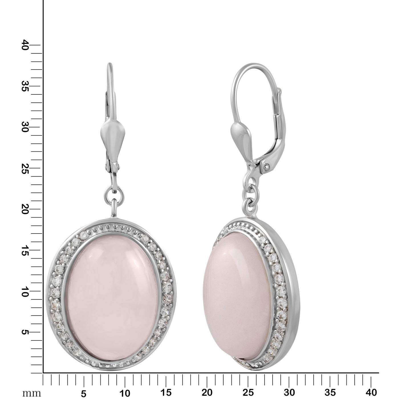 Ohrringe 925/- Sterling Silber rhodiniert 3,8cm Rosenquarz 16,0ct.