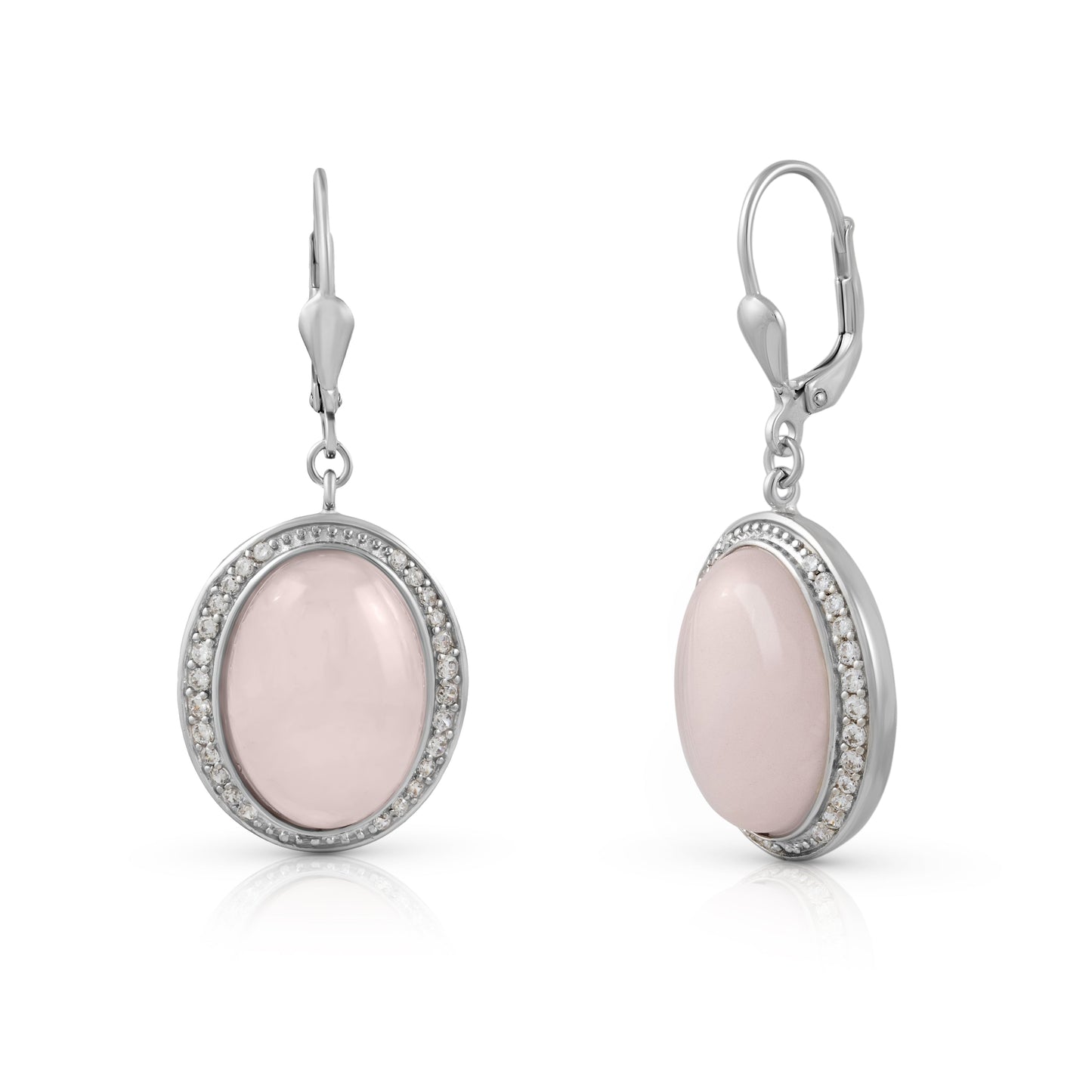 Ohrringe 925/- Sterling Silber rhodiniert 3,8cm Rosenquarz 16,0ct.