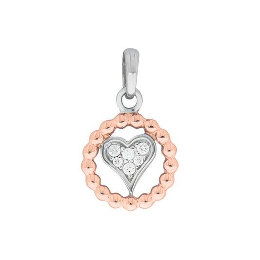 Anhänger in Herzform aus 925 Silber rhodiniert/rosévergoldet mit 6 weißen Zirkonia-Steinen