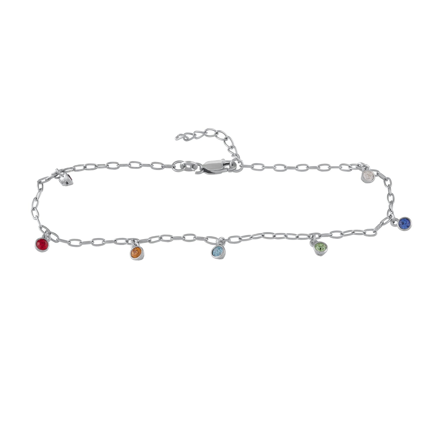 Fußkette Ankerkette 925/- Sterling Silber rhodiniert 28,0cm Kristall