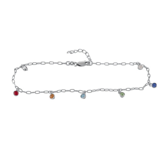 Fußkette Ankerkette 925/- Sterling Silber rhodiniert 28,0cm Kristall