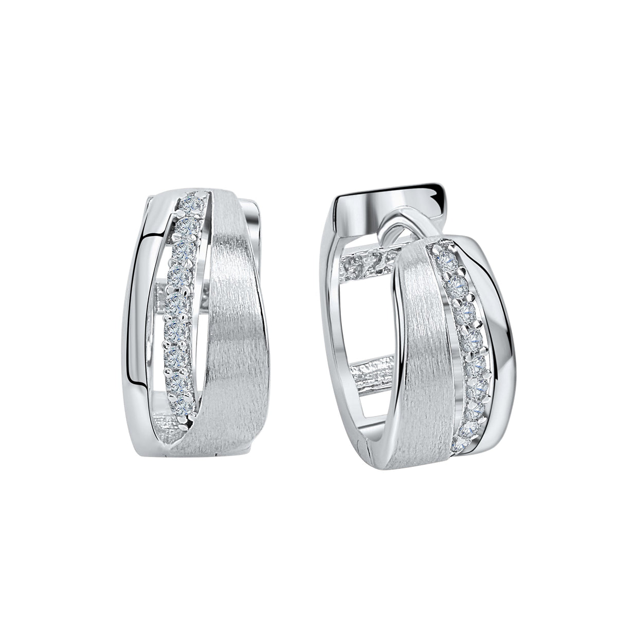 Creolen 925/- Sterling Silber rhodiniert 1,25cm Zirkonia