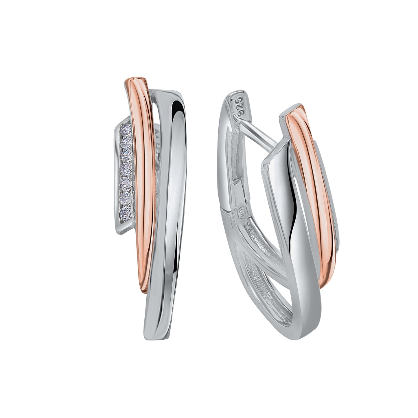 Creolen 925/- Sterling Silber vergoldet (teil) 2,4cm Zirkonia