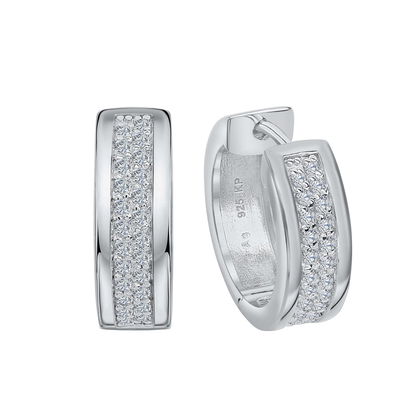 Creolen 925 Silber rhodiniert Zirkonia 925/- Sterling Silber rhodiniert 1,8cm Zirkonia