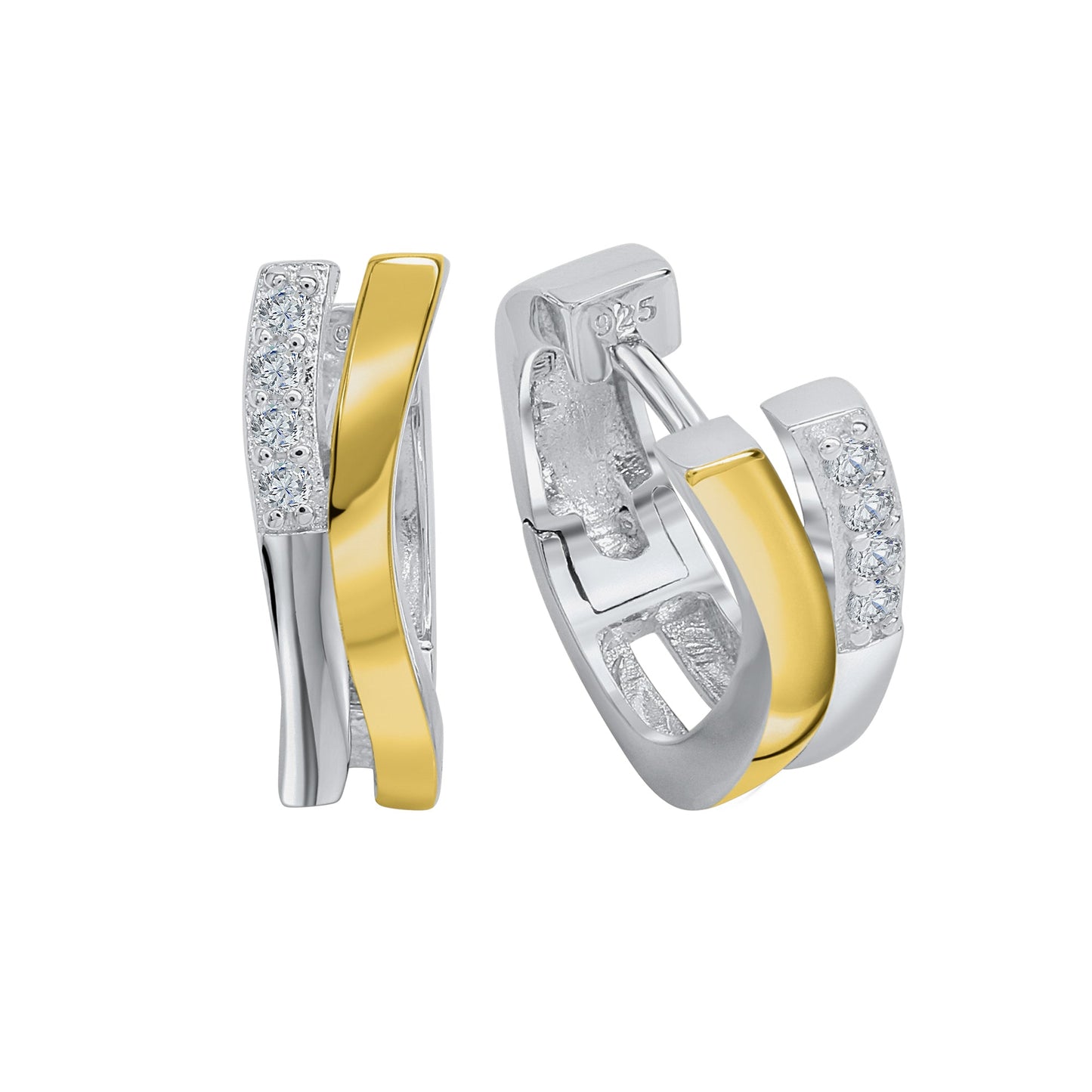Creolen 925/- Sterling Silber vergoldet (teil) 1,7cm Zirkonia