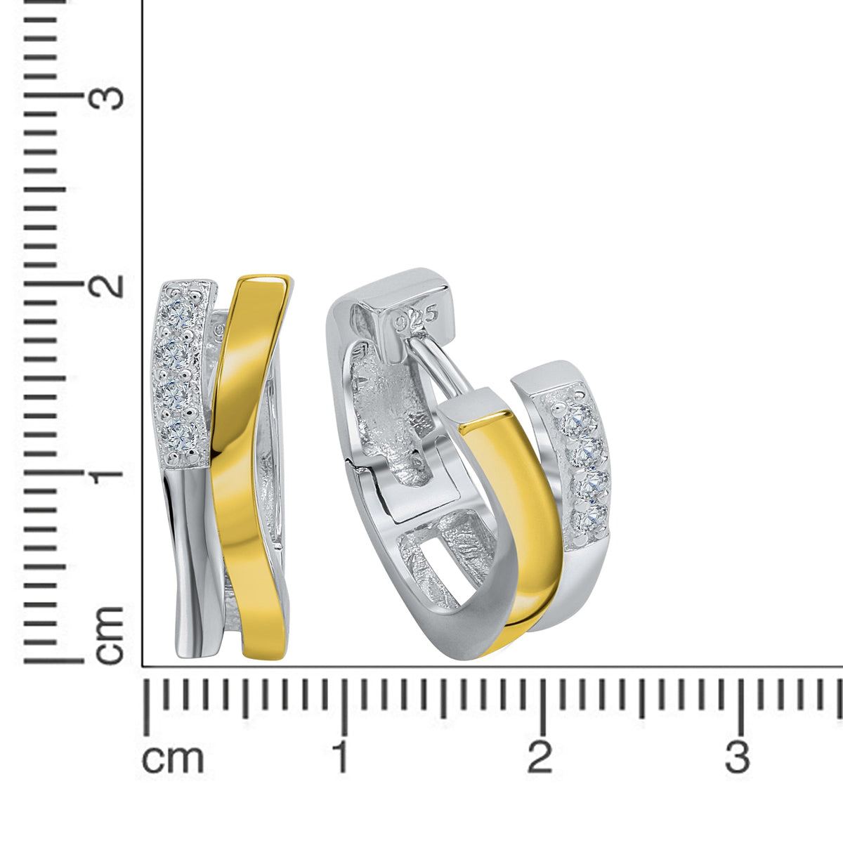 Creolen 925/- Sterling Silber vergoldet (teil) 1,7cm Zirkonia