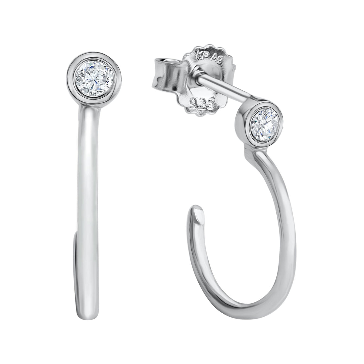 Creolen 925/- Sterling Silber rhodiniert 1,3cm Zirkonia