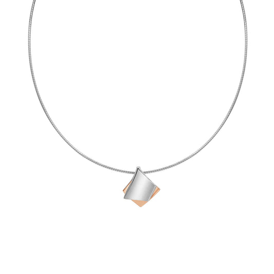 Celesta Silber - Damen-Halskette aus 925 Sterling Silber 42cm lang rhodiniert und rosé-vergoldet mit mattierter Oberfläche
