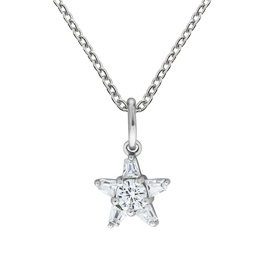 Halskette Damen Silber 925 Collier rhodiniert Zirkonia weiß Stern