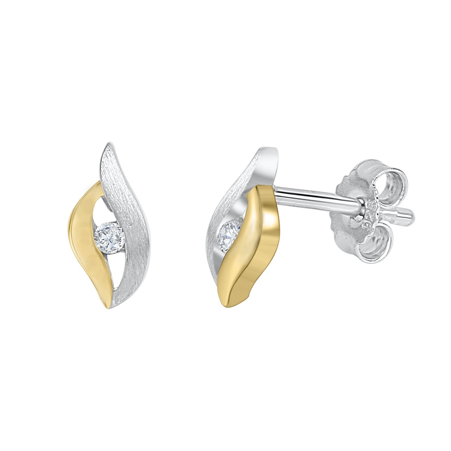 Ohrstecker 925 Silber zweifarbig 925/- Sterling Silber rhodiniert 1cm Zirkonia