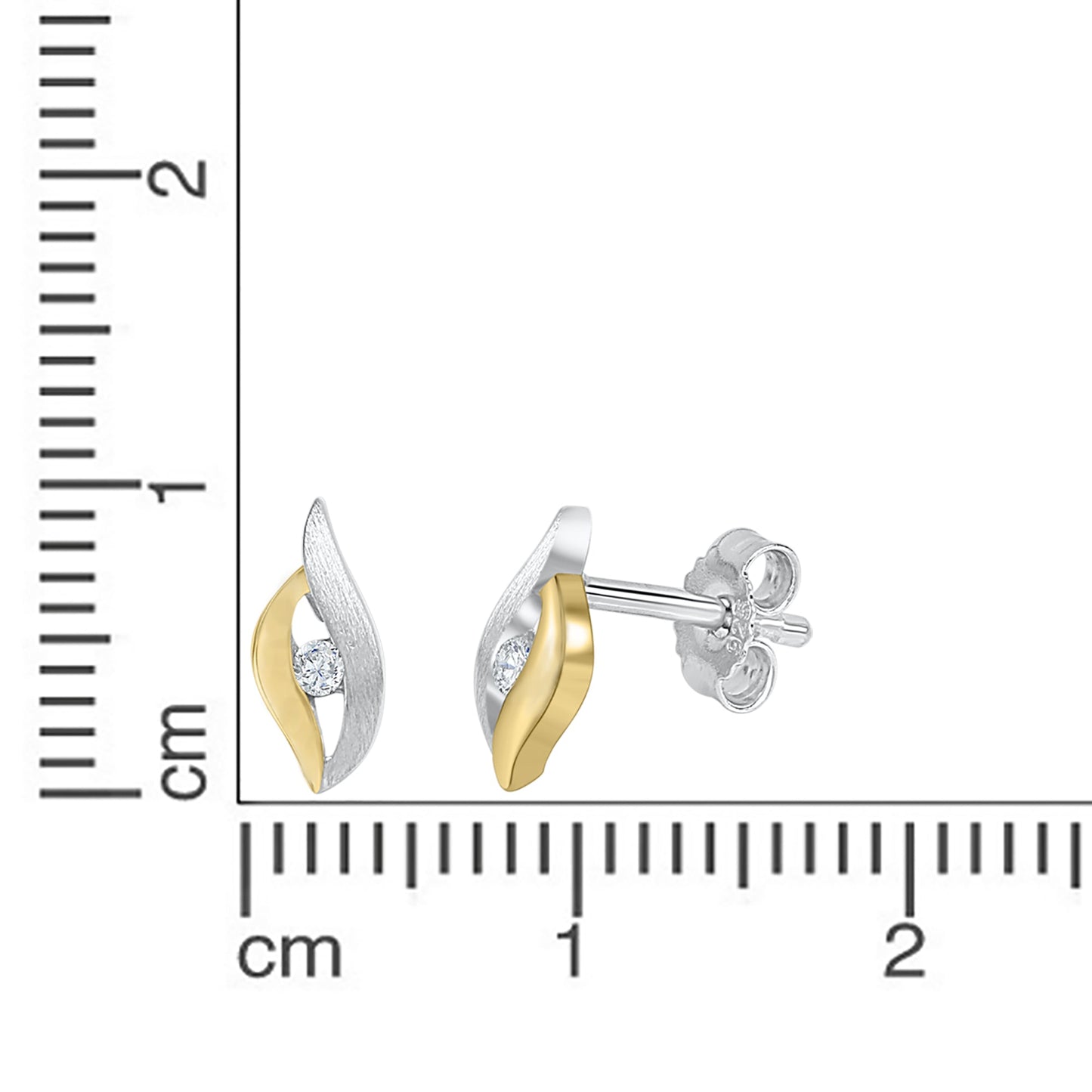 Ohrstecker 925 Silber zweifarbig 925/- Sterling Silber rhodiniert 1cm Zirkonia