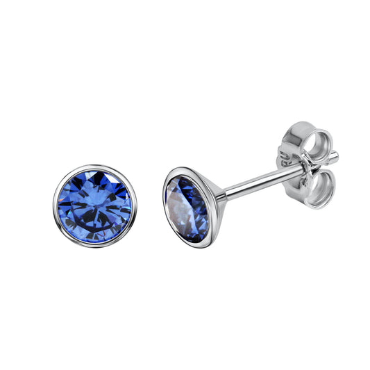 Ohrringe 925 Silber rhodiniert mit blauen Zirkonia
